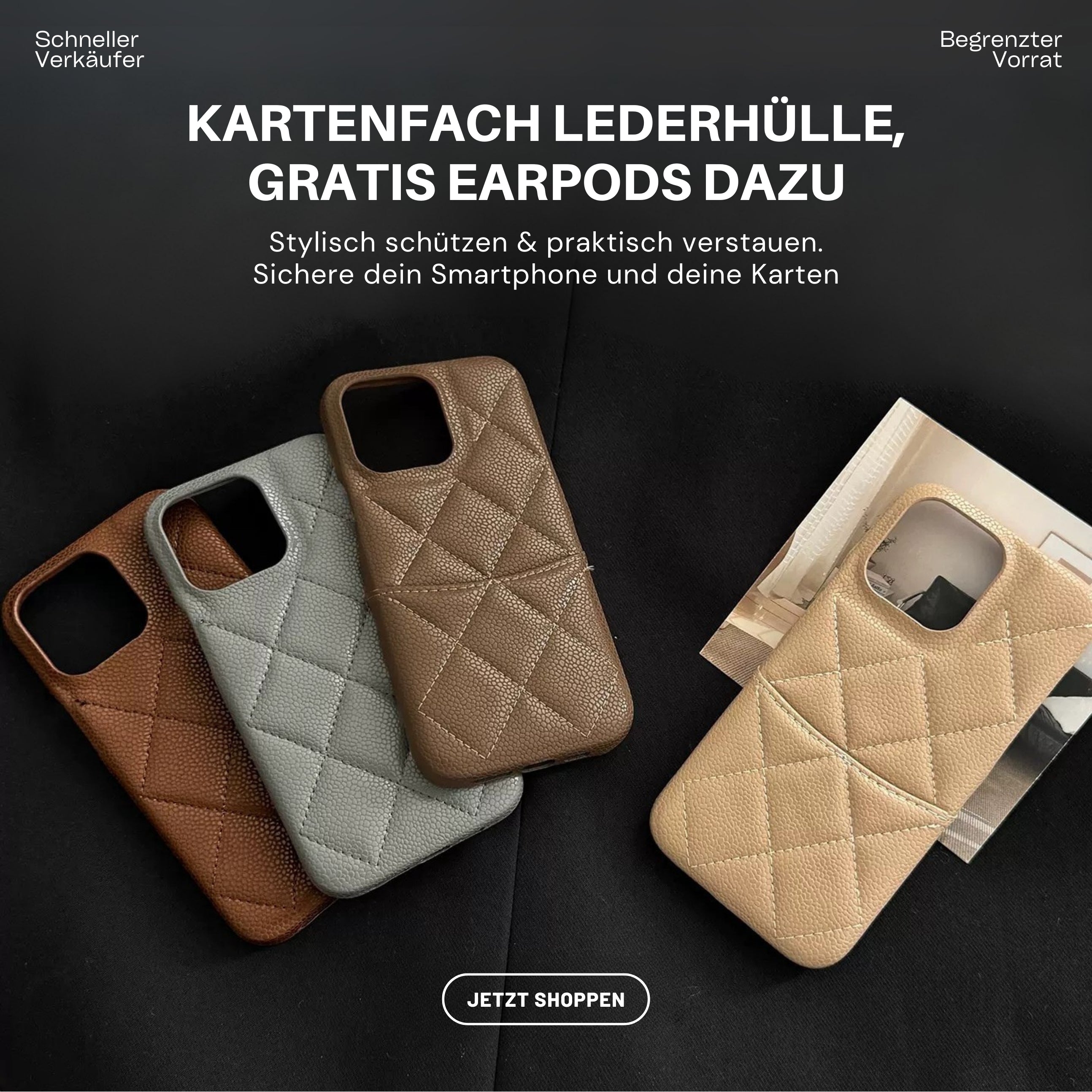 DiamantNaht™ – Luxus Handyhülle aus veganem Leder + GRATIS Kopfhörer