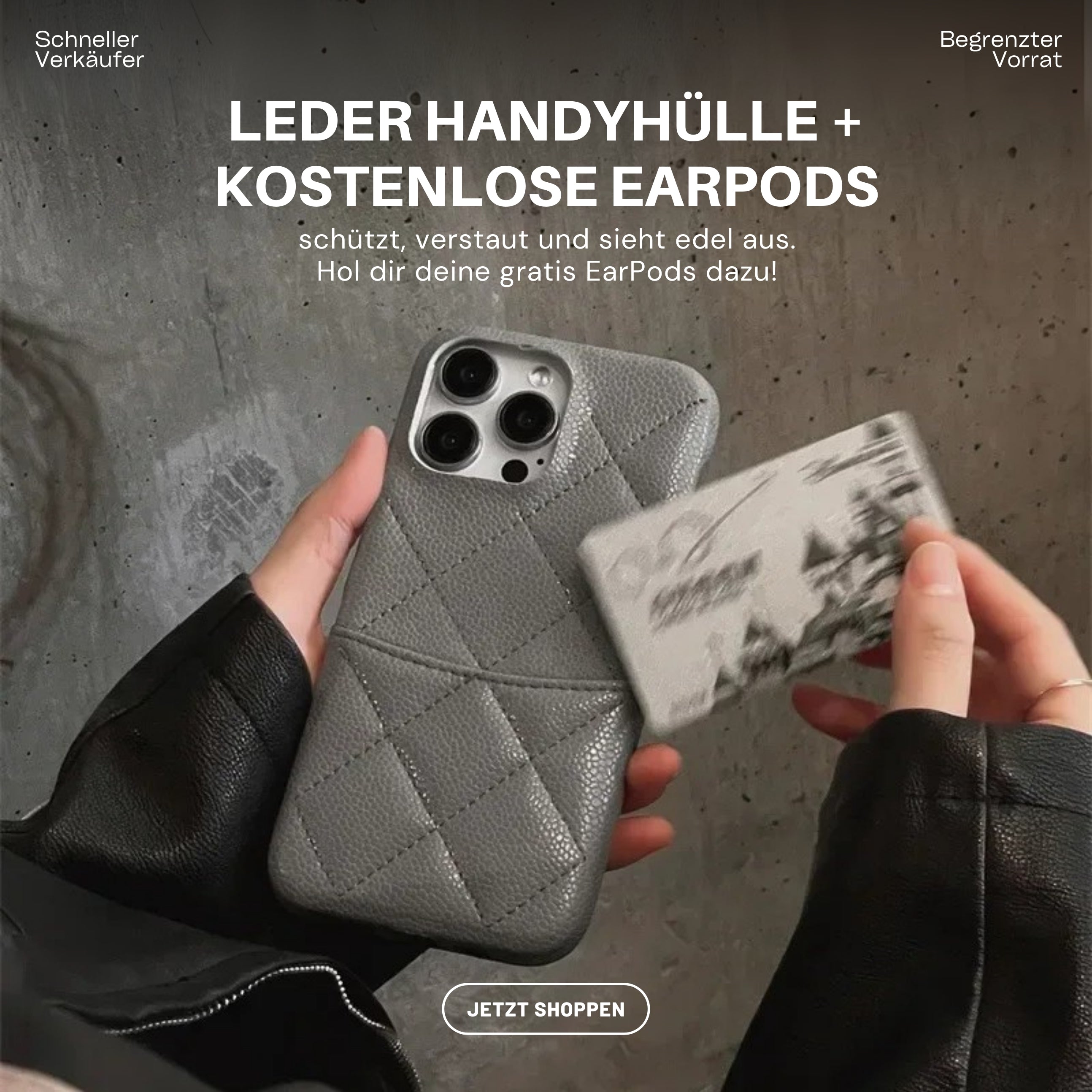 DiamantNaht™ – Luxus Handyhülle aus veganem Leder + GRATIS Kopfhörer