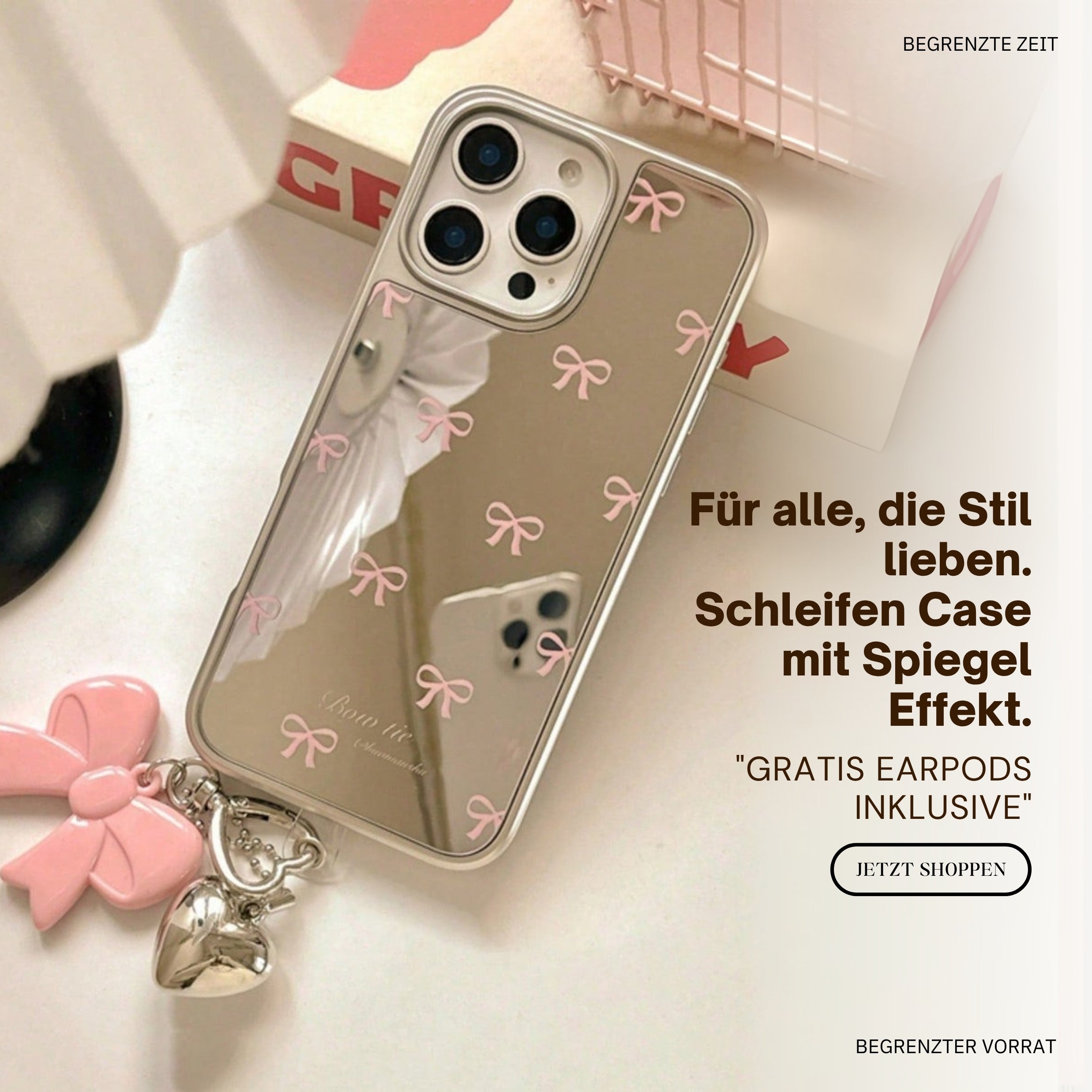 Stylish Bow Mirror Case + Gratis-Kopfhörer