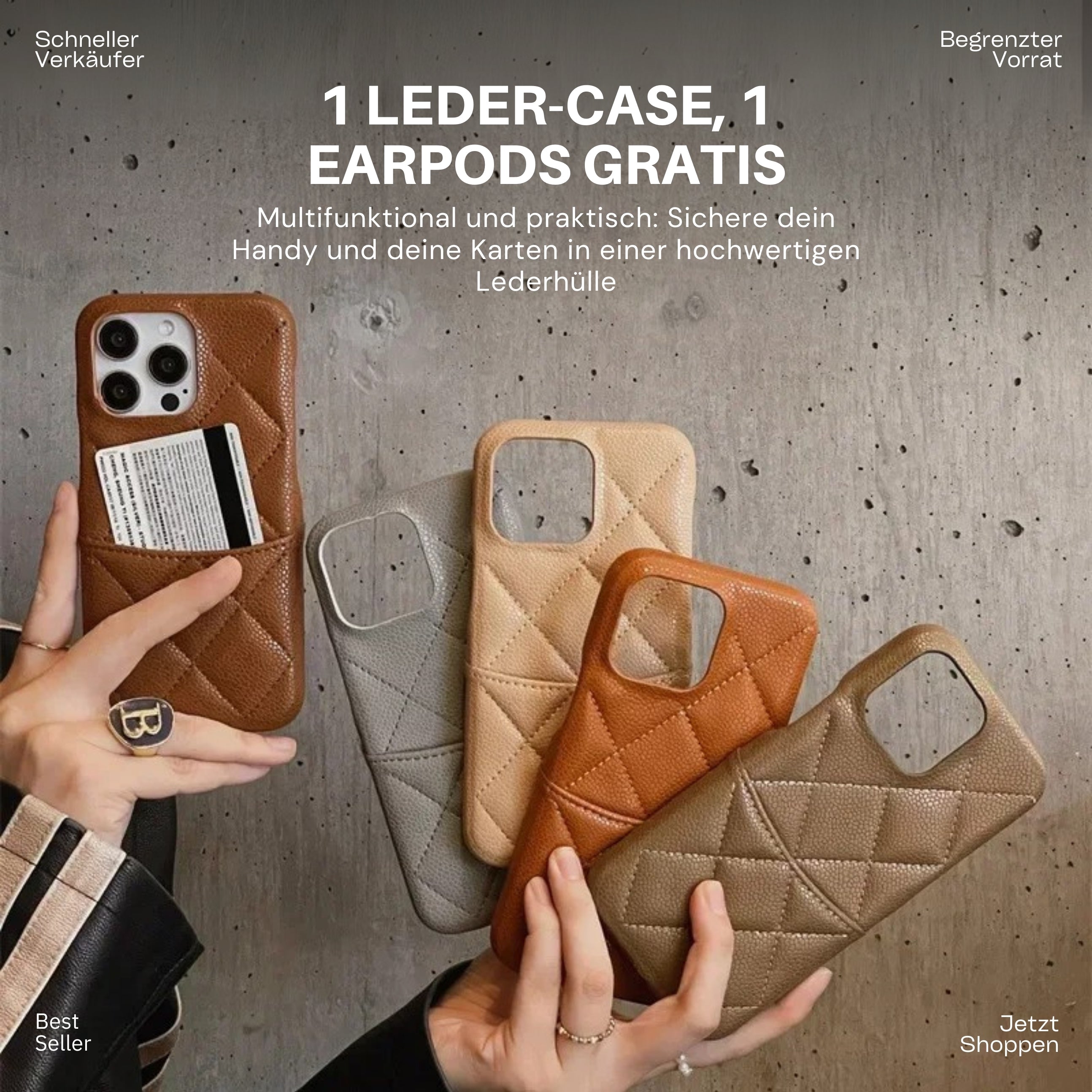 DiamantNaht™ – Luxus Handyhülle aus veganem Leder + GRATIS Kopfhörer