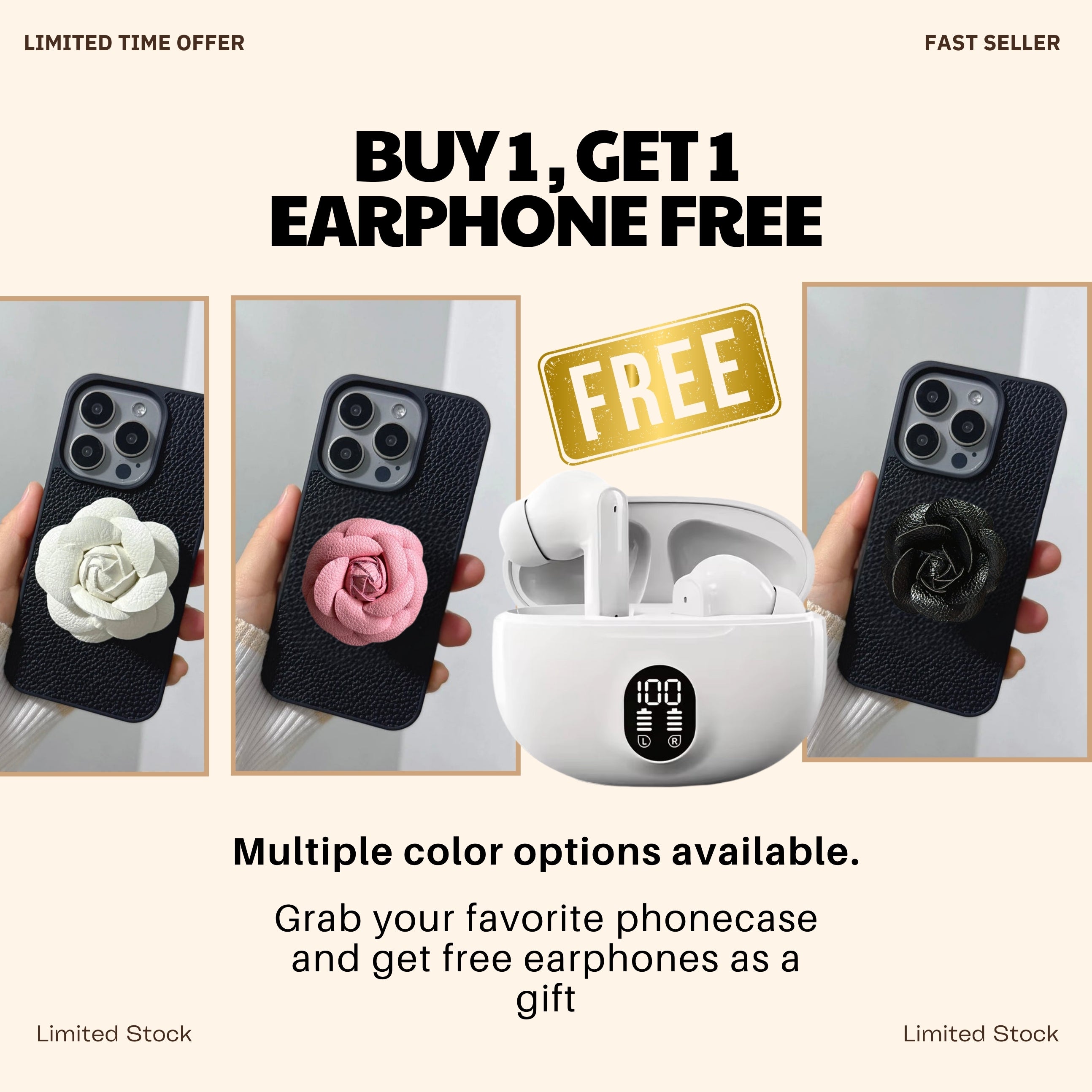 Unlock Elegance: Camellia Bloom™ + FREE Earphones with Every Case!