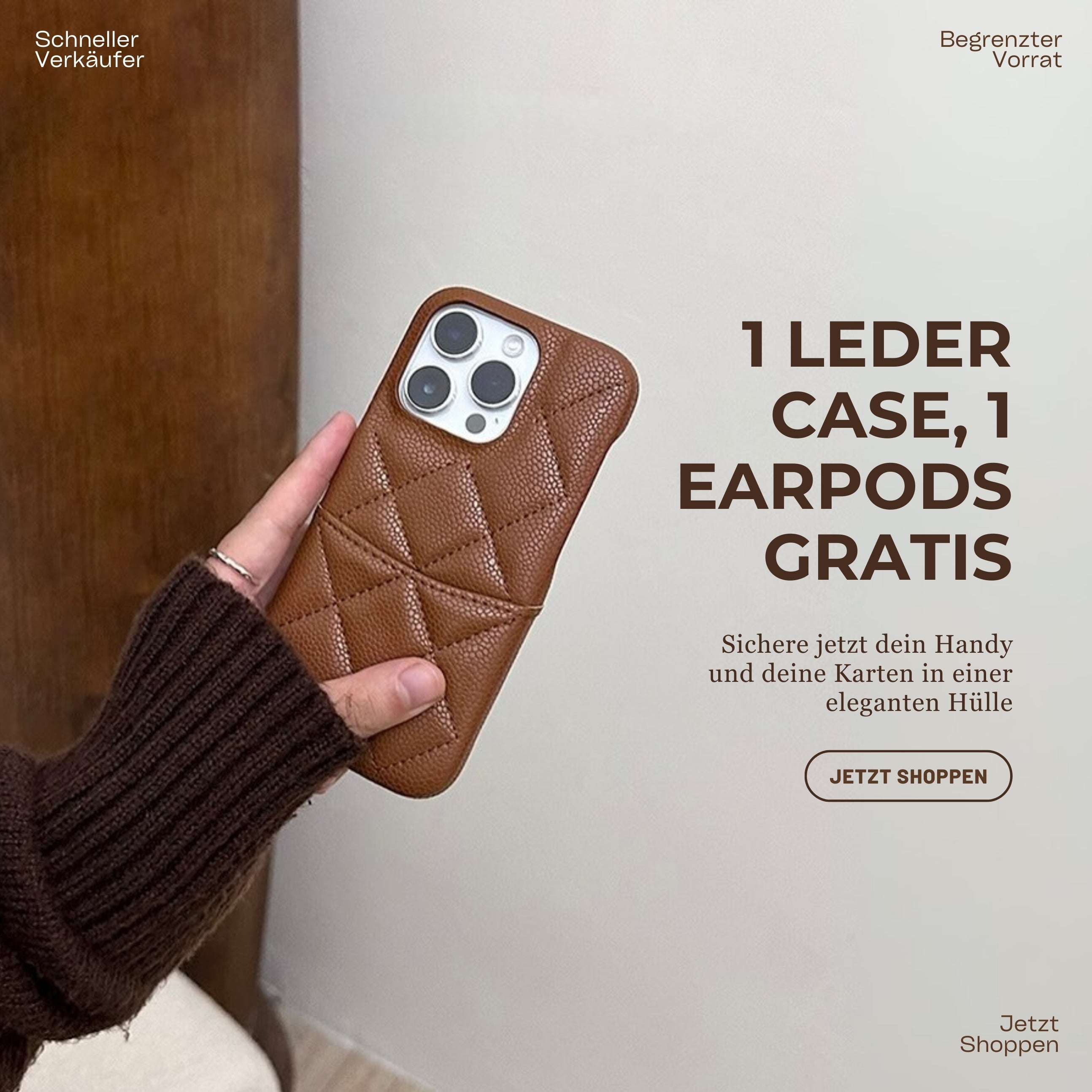 DiamantNaht™ – Luxus Handyhülle aus veganem Leder + GRATIS Kopfhörer