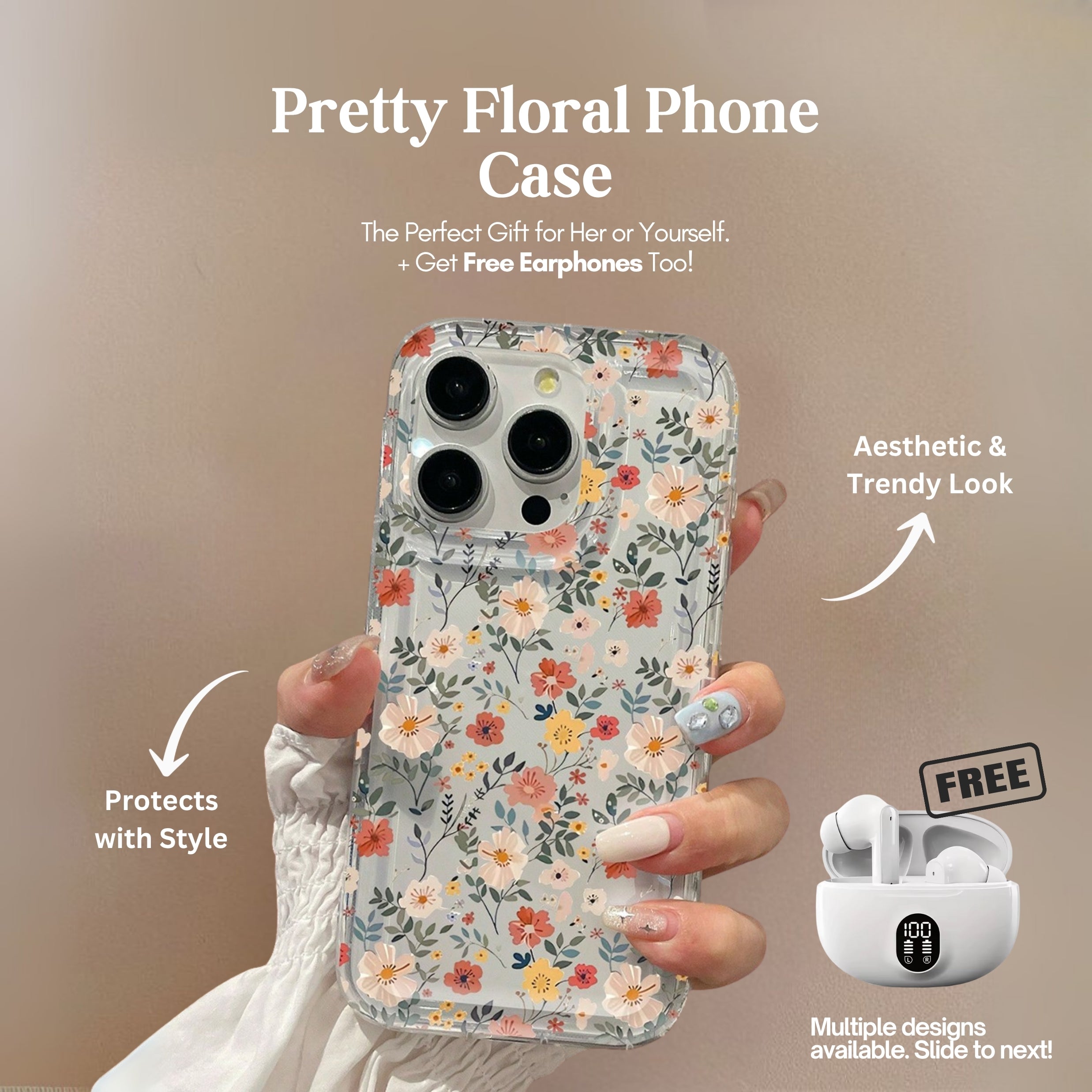 Floral Pattern Soft Case + Earphone Deal